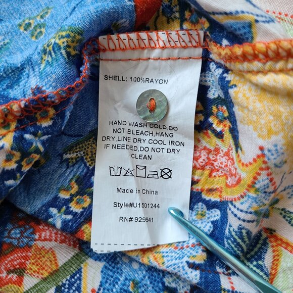 Flutter Sleeve Peasant Tunic Top 3X Floral Boho Lightweight Red Blue - Picture 5 of 10